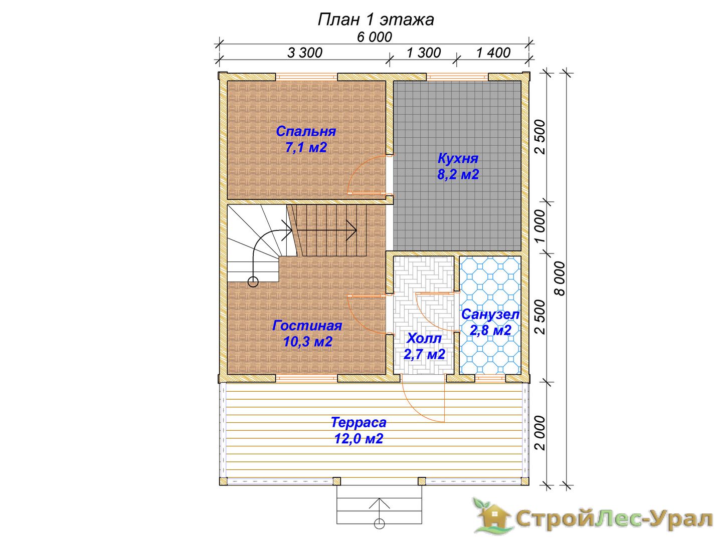 Проект дома ДБ-15 (6х8м), площадью 66м² из бруса 150х150мм